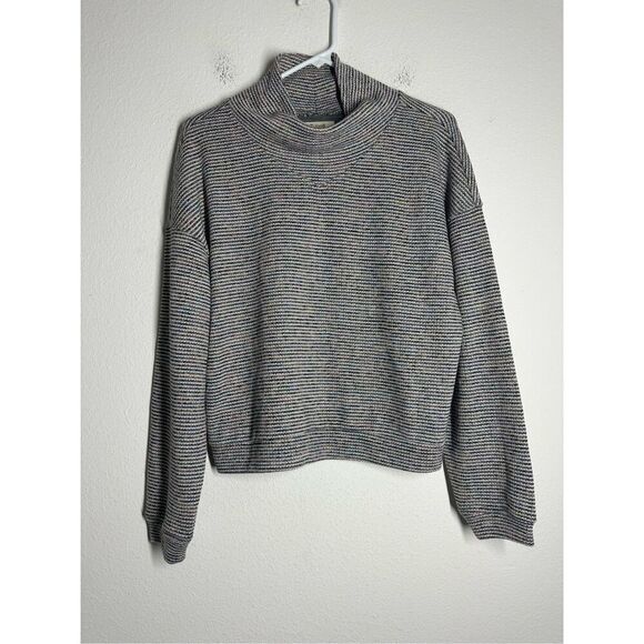 NWT Madewell Turtleneck Heathered Multicolor Cropped Sweater Sz L Cotton Blend - Picture 1 of 13